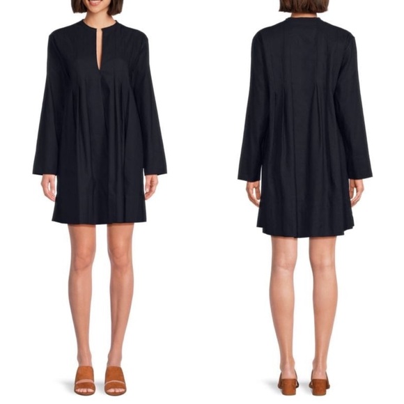 Vince Pleated Linen Blend Mini Trapeze Dress Size Small NWT Coastal Blue - Picture 1 of 3